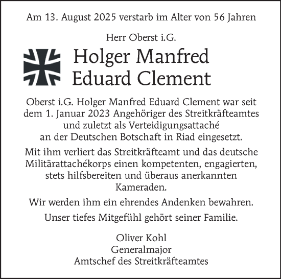 Traueranzeige von Holger Manfred Eduard Clement von Tagesspiegel