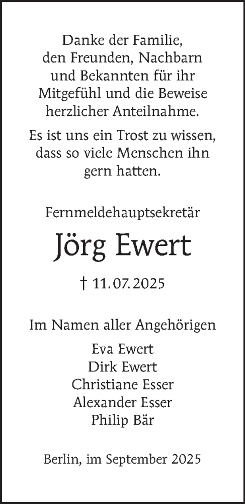 Traueranzeige von Jörg Ewert von Tagesspiegel