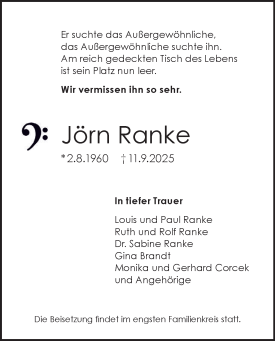 Traueranzeige von Jörn Ranke von Tagesspiegel