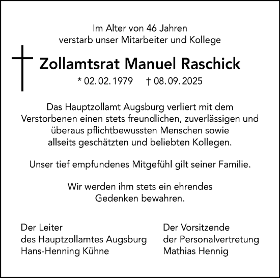 Traueranzeige von Manuel Raschick von Tagesspiegel