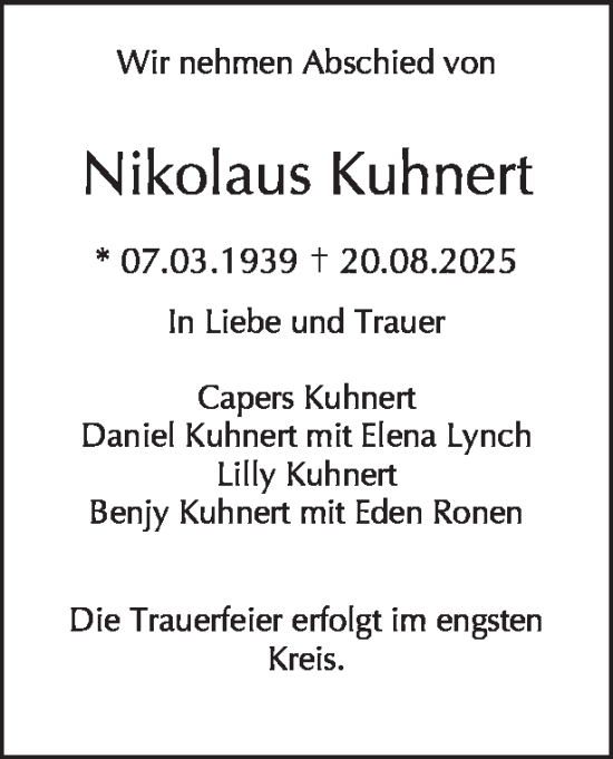 Traueranzeige von Nikolaus Kuhnert von Tagesspiegel