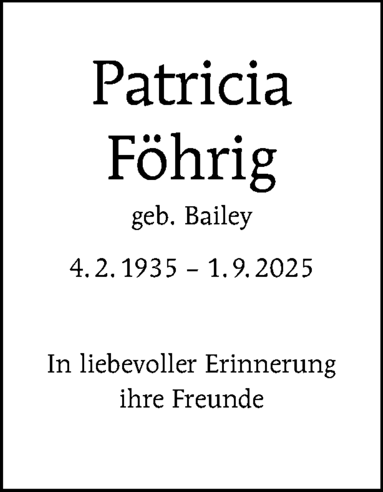  Traueranzeige für Patricia Föhrig vom 20.09.2025 aus Tagesspiegel