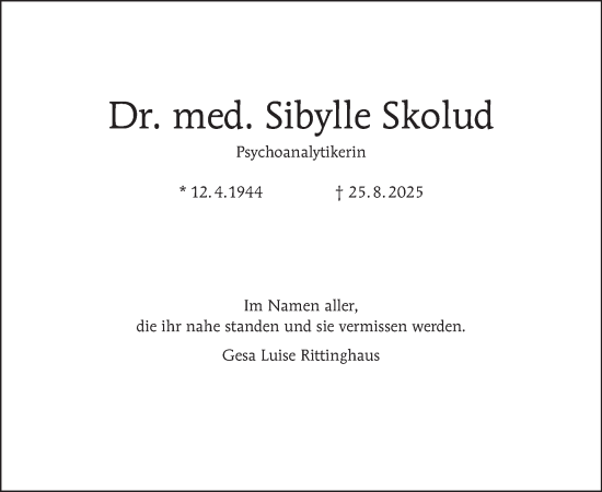 Traueranzeige von Sibylle Skolud von Tagesspiegel