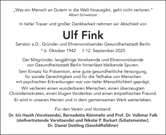 Traueranzeige von Ulf Fink von Tagesspiegel