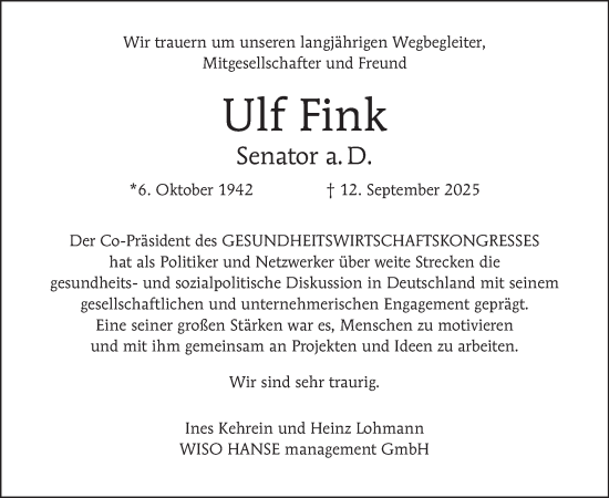Traueranzeige von Ulf Fink von Tagesspiegel