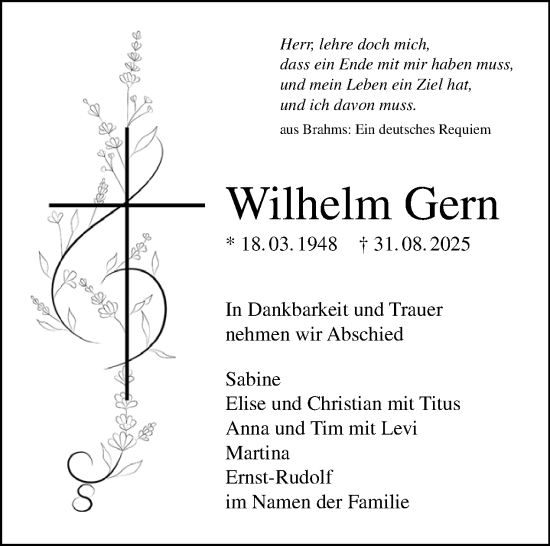 Traueranzeige von Wilhelm Gern von Tagesspiegel