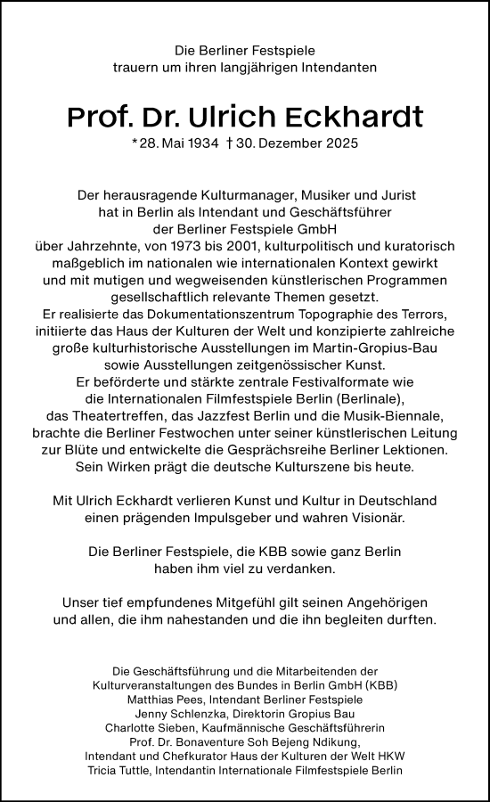 Traueranzeige von Ulrich Eckhardt 