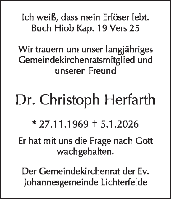 Traueranzeige von Christoph Herfarth von Tagesspiegel
