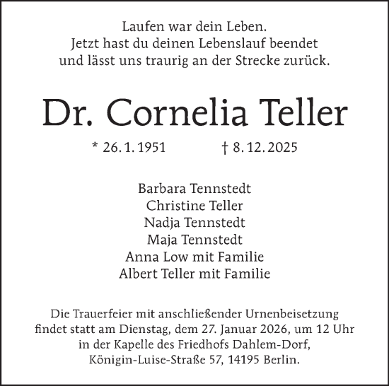 Traueranzeige von Cornelia Teller von Tagesspiegel