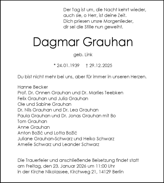 Traueranzeige von Dagmar Grauhan von Tagesspiegel