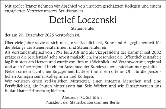 Traueranzeige von Detlef Loczenski von Tagesspiegel