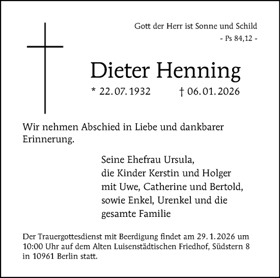 Traueranzeige von Dieter Henning von Tagesspiegel