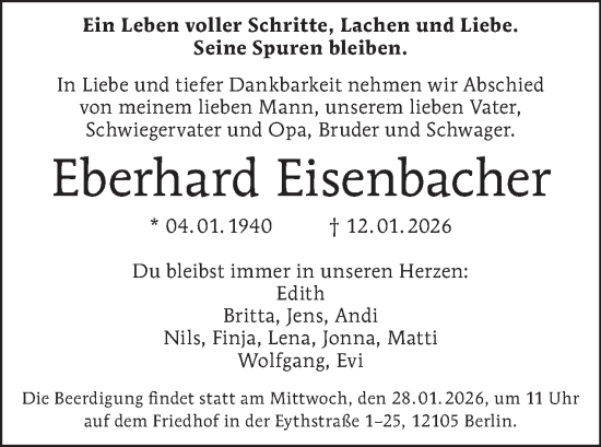 Traueranzeige von Eberhard Eisenbacher von Tagesspiegel