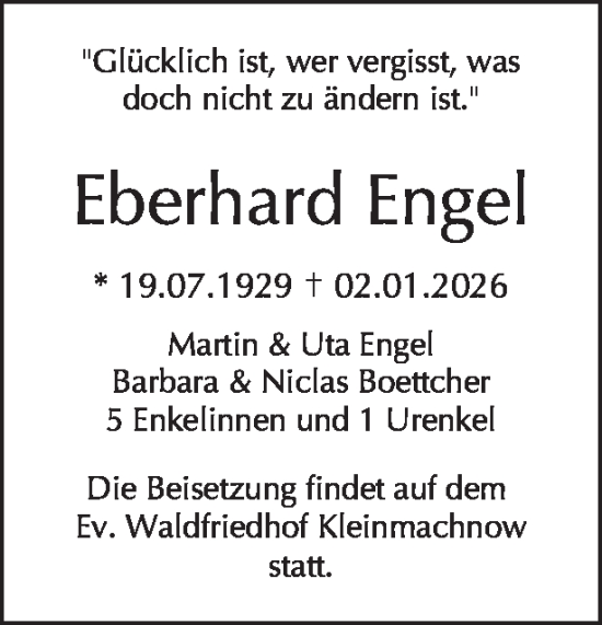 Traueranzeige von Eberhard Engel von Tagesspiegel
