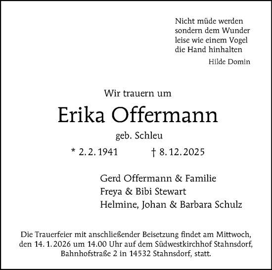 Traueranzeige von Erika Offermann von Tagesspiegel