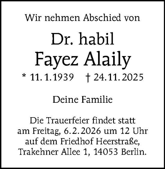 Traueranzeige von Fayez Alaily von Tagesspiegel