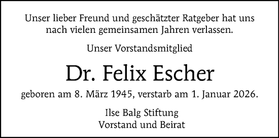 Traueranzeige von Felix Escher von Tagesspiegel