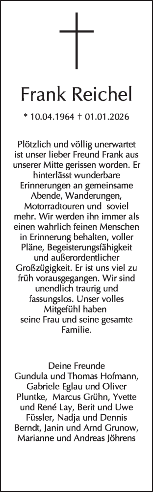 Traueranzeige von Frank Reichel von Tagesspiegel