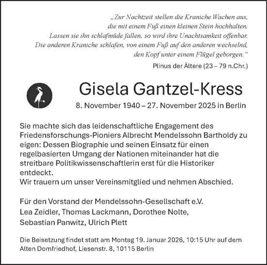 Traueranzeige von Gisela Gantzel-Kress von Tagesspiegel