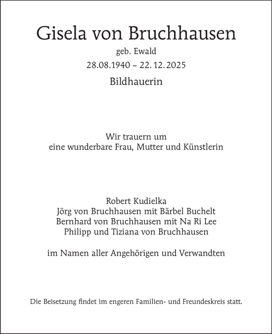 Traueranzeige von Gisela von Bruchhausen von Tagesspiegel