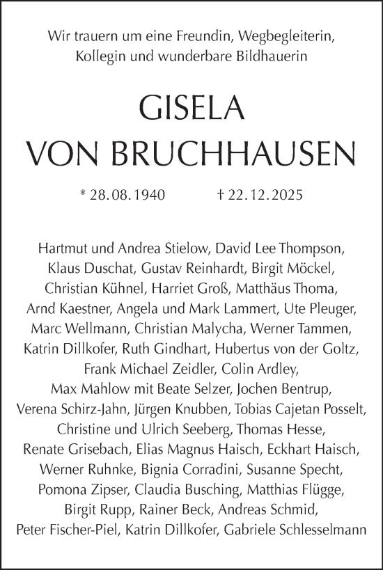 Traueranzeige von Gisela von Bruchhausen von Tagesspiegel