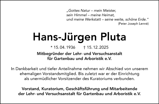 Traueranzeige von Hans-Jürgen Pluta von Tagesspiegel