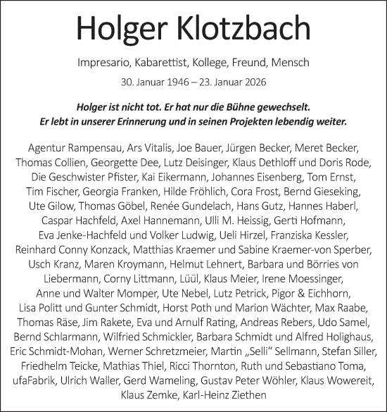 Traueranzeige von Holger Klotzbach von Tagesspiegel