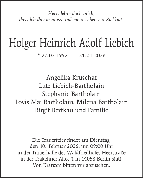 Traueranzeige von Holger Heinrich Adolf Liebich von Tagesspiegel