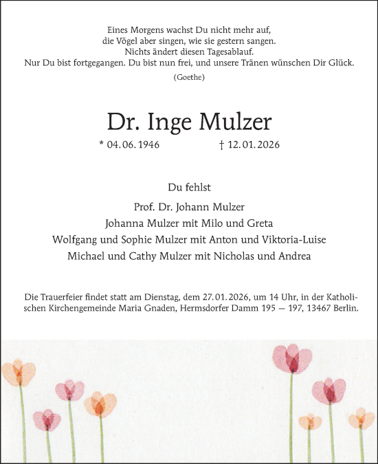 Traueranzeige von Inge Mulzer von Tagesspiegel