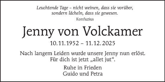 Traueranzeige von Jenny von Volckamer von Tagesspiegel