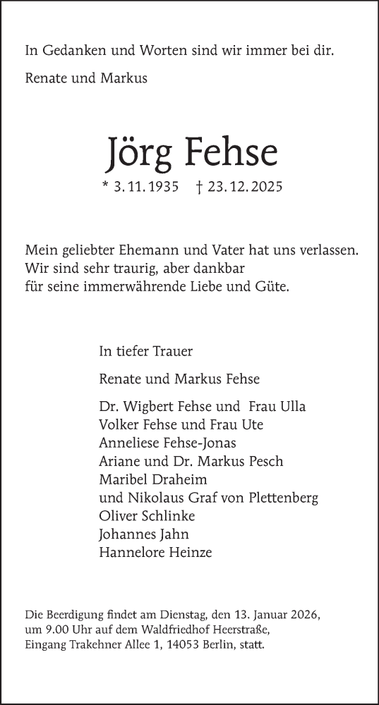 Traueranzeige von Jörg Fehse von Tagesspiegel