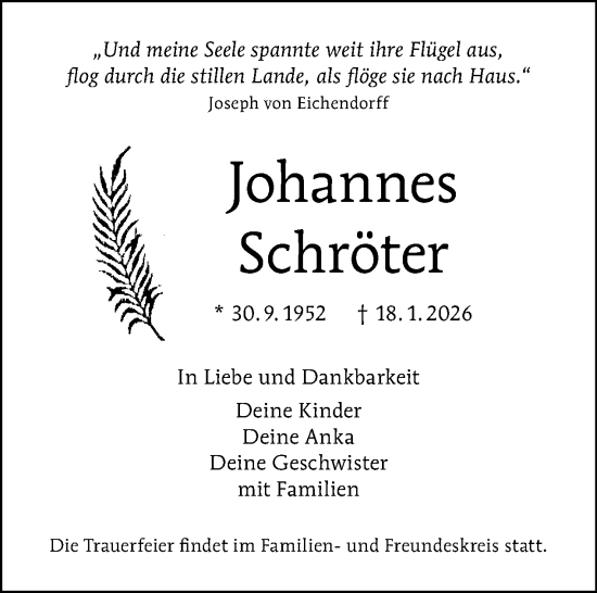Traueranzeige von Johannes Schröter von Tagesspiegel