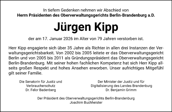 Traueranzeige von Jürgen Kipp von Tagesspiegel