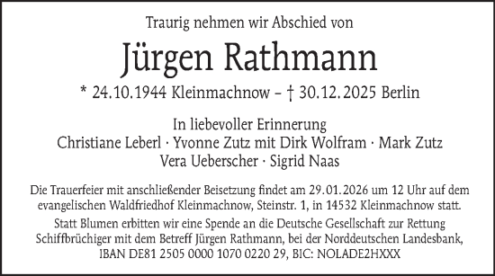 Traueranzeige von Jürgen Rathmann von Tagesspiegel