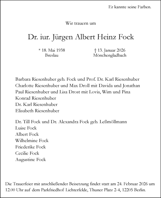 Traueranzeige von Jürgen Albert Heinz Fock von Tagesspiegel