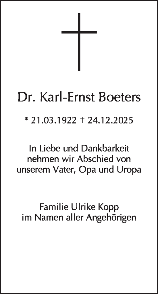 Traueranzeige von Karl-Ernst Boeters von Tagesspiegel
