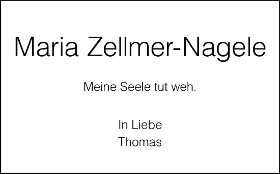 Traueranzeige von Maria Zellmer-Nagele von Tagesspiegel