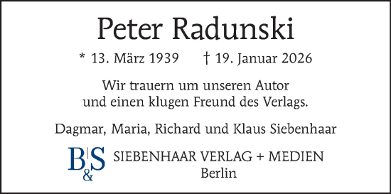 Traueranzeige von Peter Radunski von Tagesspiegel