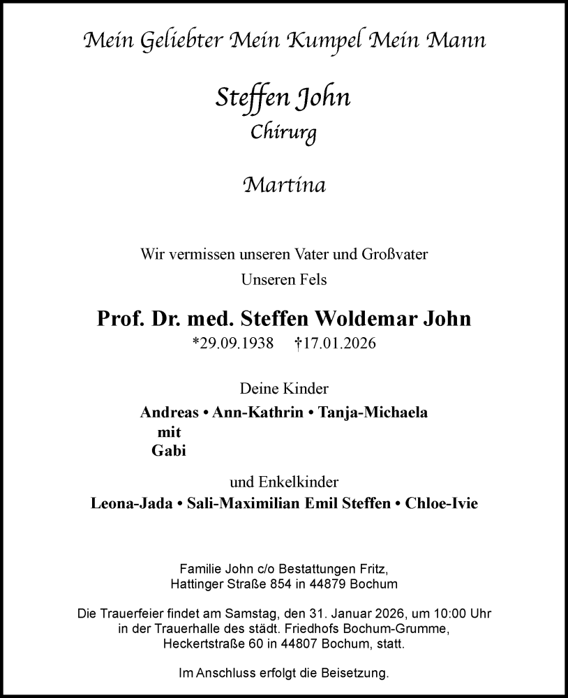  Traueranzeige für Steffen Woldemar John vom 24.01.2026 aus Tagesspiegel