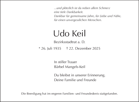 Traueranzeige von Udo Keil von Tagesspiegel