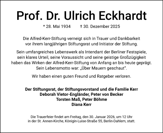 Traueranzeige von Ulrich Eckhardt von Tagesspiegel