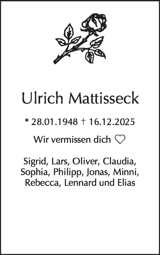 Traueranzeige von Ulrich Mattisseck von Tagesspiegel