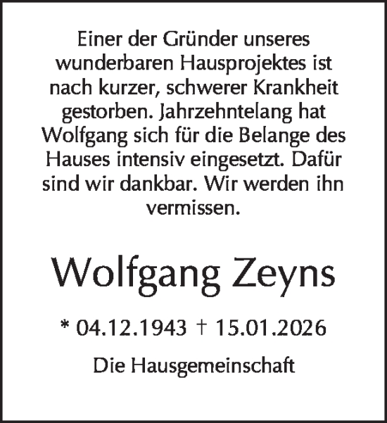 Traueranzeige von Wolfgang Zeyns von Tagesspiegel