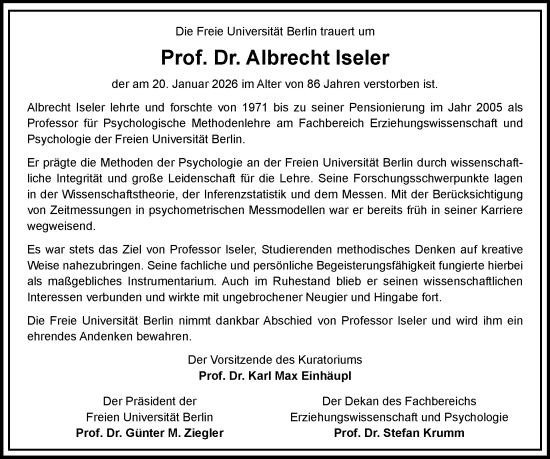 Traueranzeige von Albrecht Iseler von Tagesspiegel