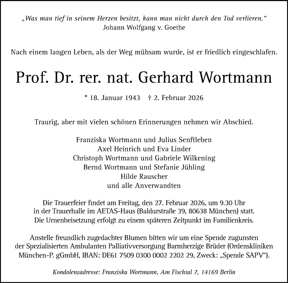  Traueranzeige für Gerhard Wortmann vom 14.02.2026 aus Tagesspiegel