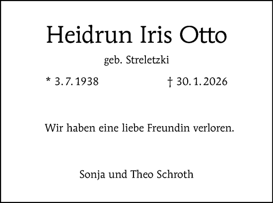 Traueranzeige von Heidrun Iris Otto von Tagesspiegel