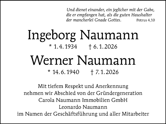 Traueranzeige von Ingeborg und Wener Naumann von Tagesspiegel