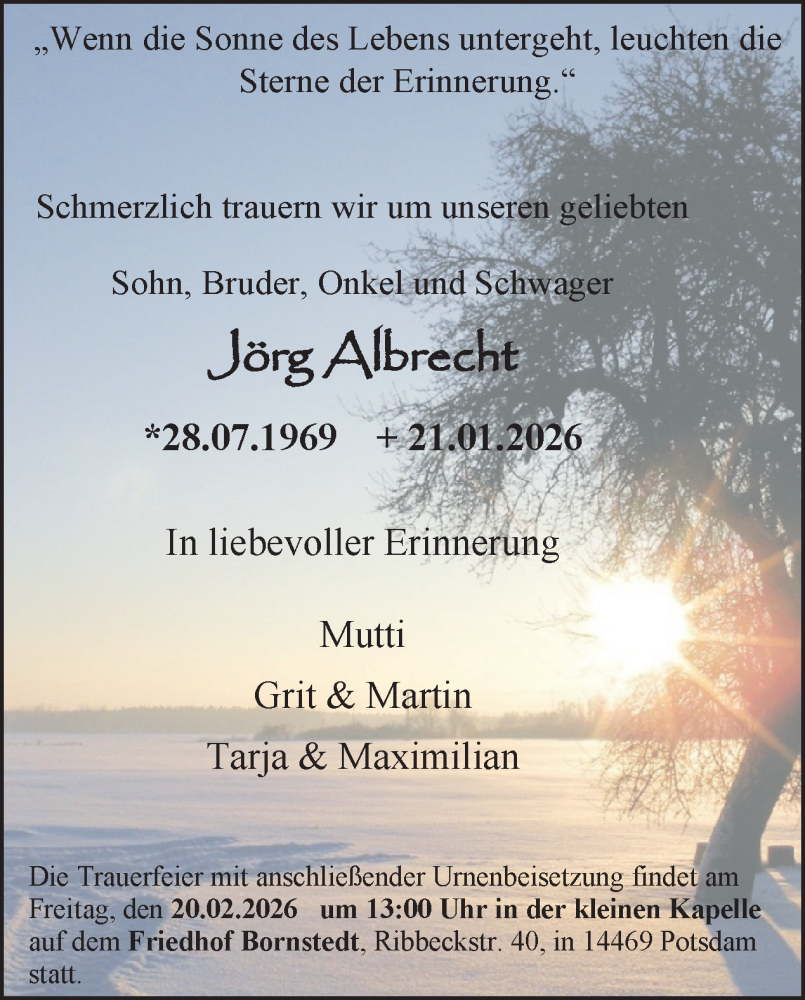  Traueranzeige für Jörg Albrecht vom 07.02.2026 aus Tagesspiegel