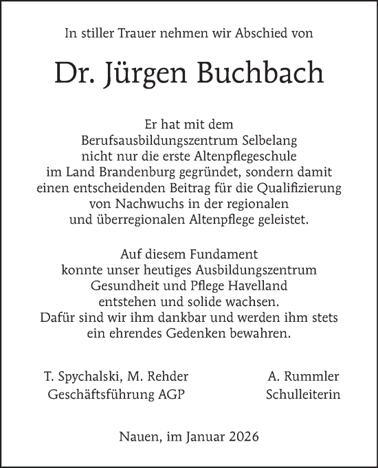 Traueranzeige von Jürgen Buchbach von Tagesspiegel