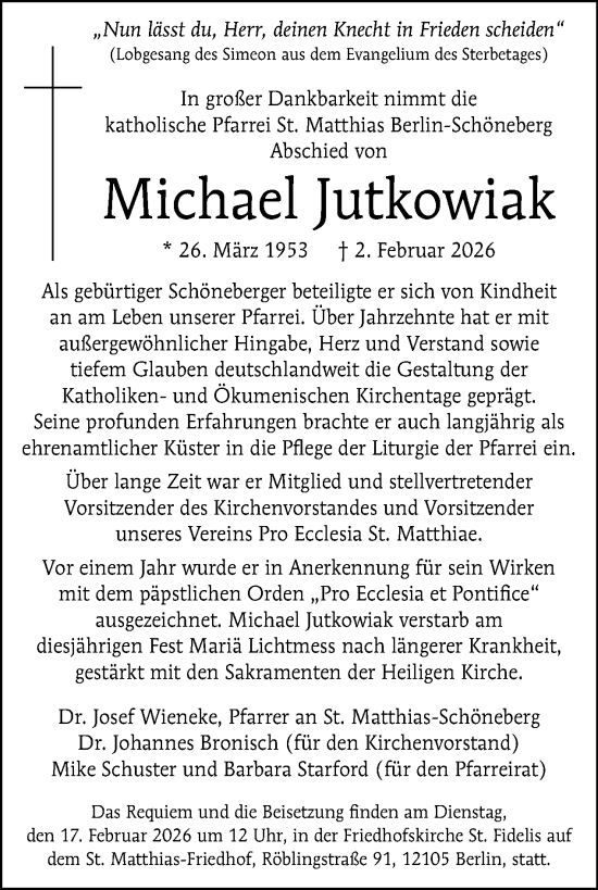 Traueranzeige von Michael Jutkowiak von Tagesspiegel